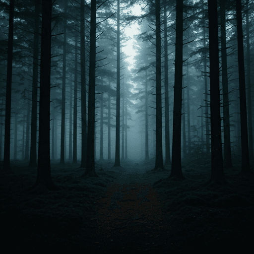 Dark misty forest background